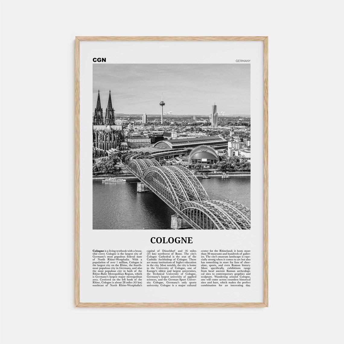 Cologne, Germany Black And White Europe Travel Poster