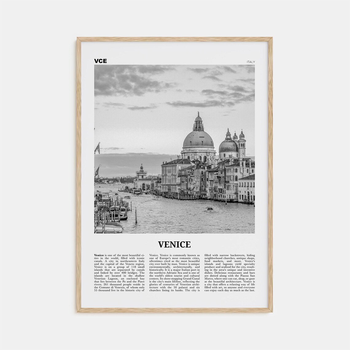 Venice Black and White Travel Poster, Italy