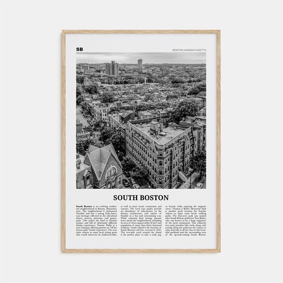 South Boston Black and White Map Art Print, Massachusetts