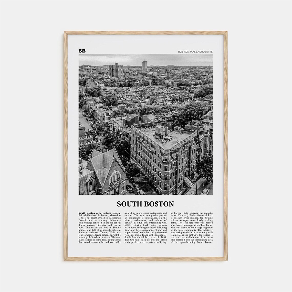 South Boston Black and White Map Art Print, Massachusetts