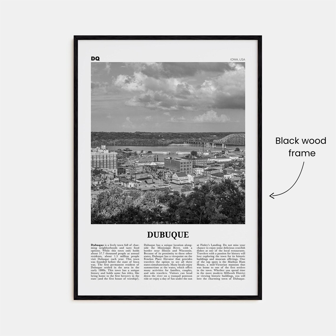 Dubuque, Iowa Travel Poster, Black And White Map - Image 3