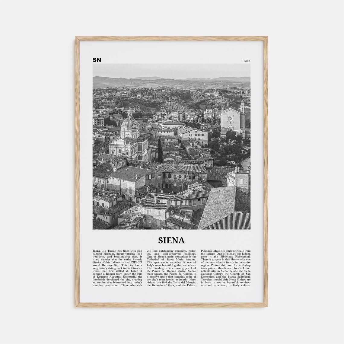Siena Black and White Travel Poster, Italy