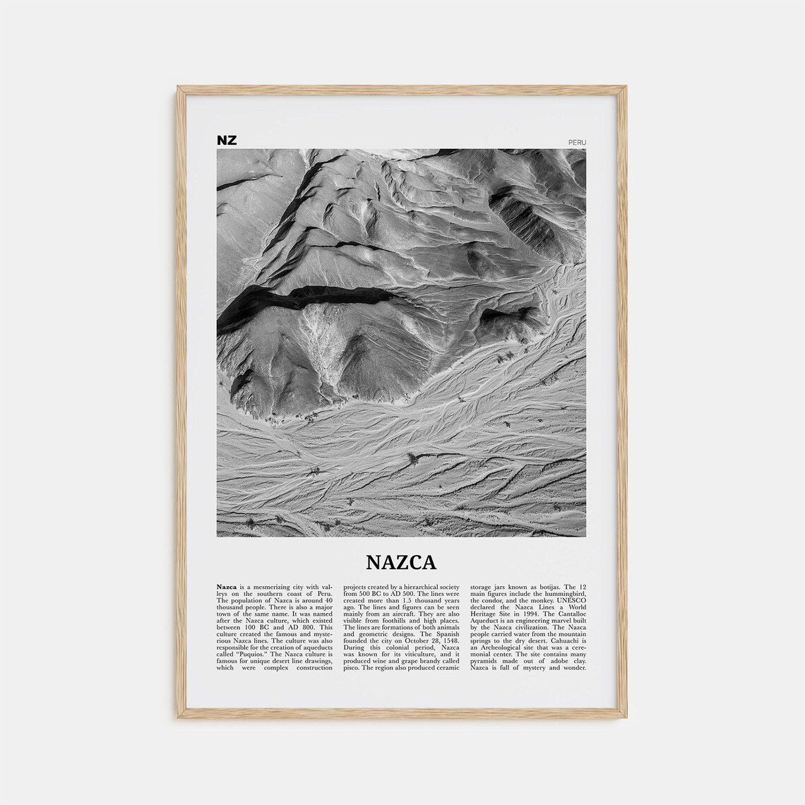 Nazca Desert Aerial Terrain Patterns Peru Black and White Poster