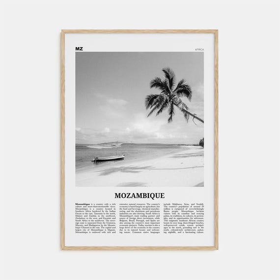 Mozambique Black and White Travel Poster, Maputo Map