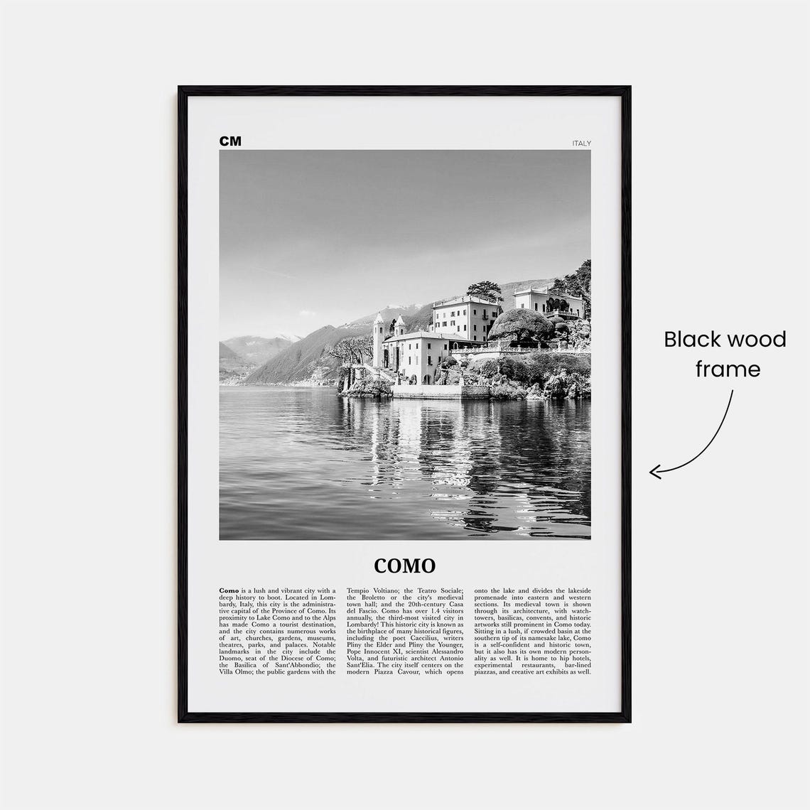 Lake Como Black and White Travel Poster, Italy - Image 3