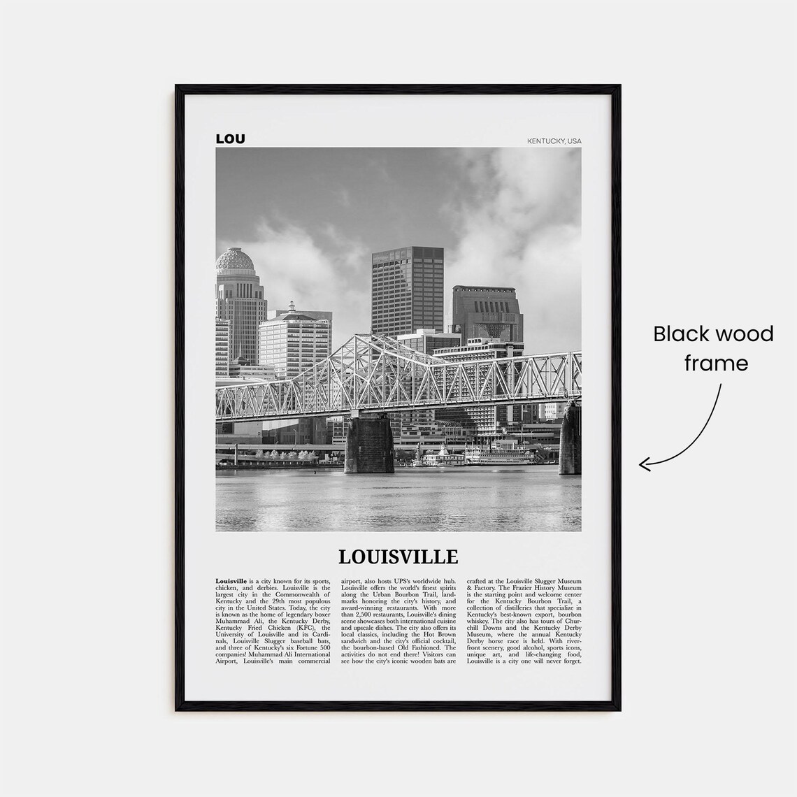 Louisville Black and White Kentucky Travel Poster - Image 3
