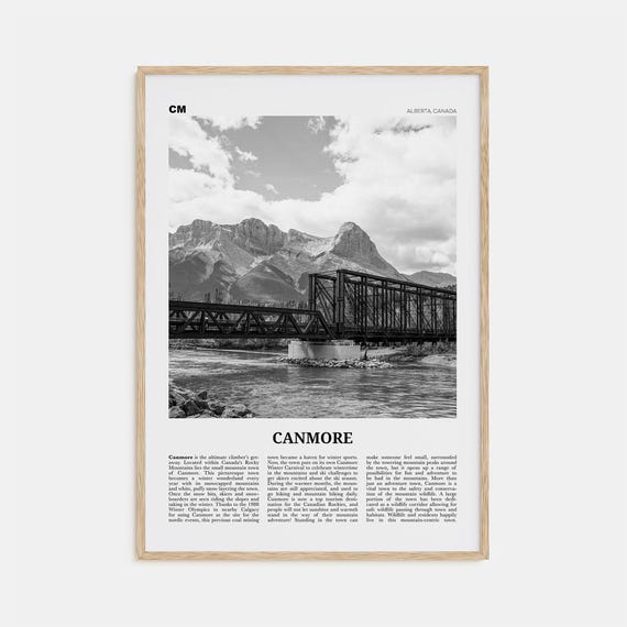 Canmore Black and White Travel Poster, Alberta Canada