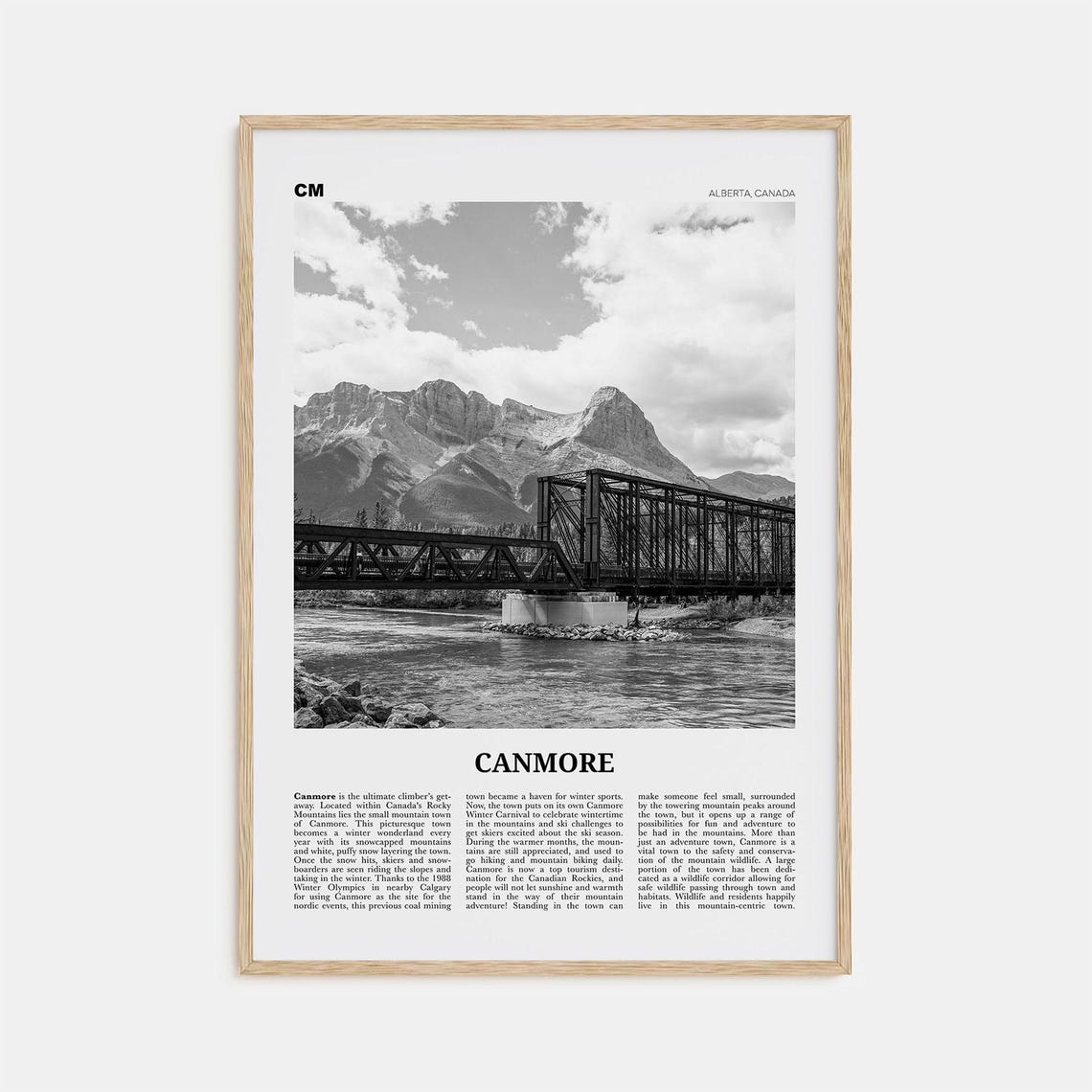 Canmore Black and White Travel Poster, Alberta Canada