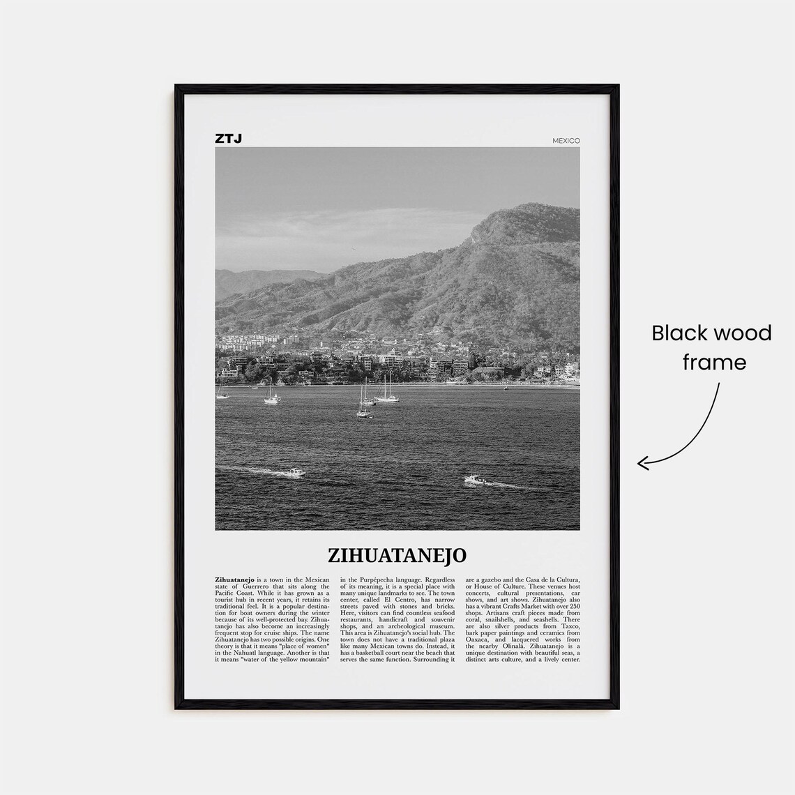 Zihuatanejo Black and White Photo Art Print, Mexico - Image 3