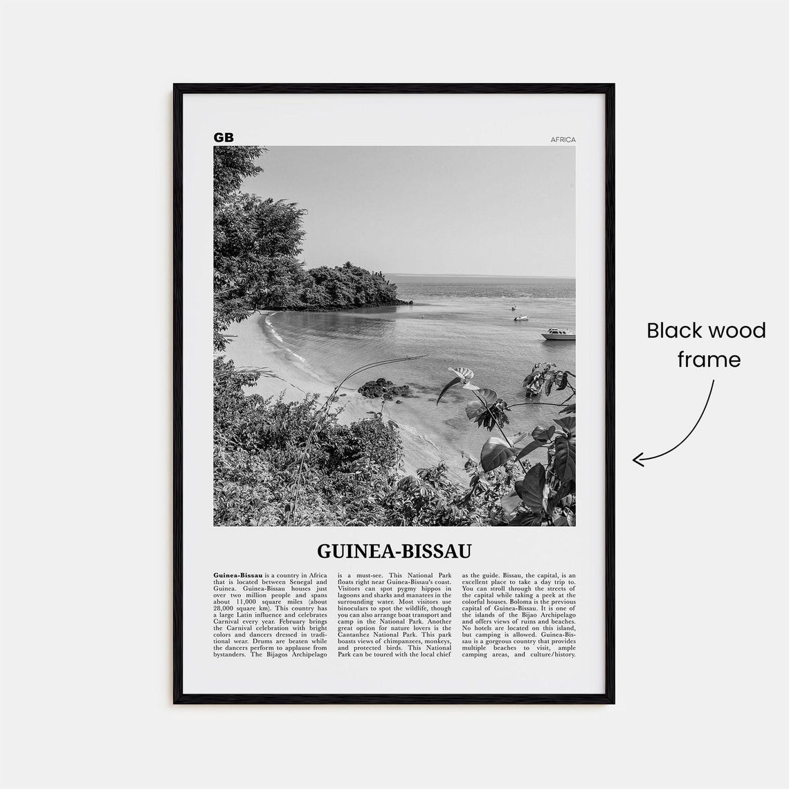 Guinea Bissau Black and White Poster, Wall Decor - Image 3