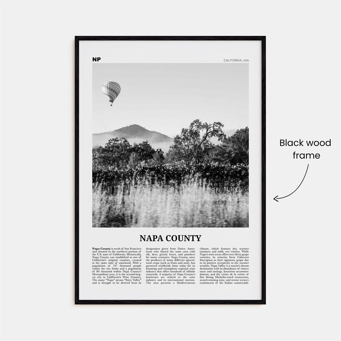 Napa County Black And White Travel Poster, Napa Valley - Image 3