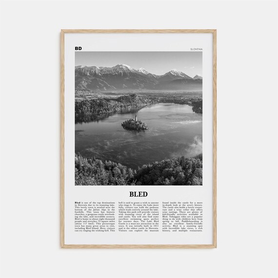 Bled Black And White Poster Print, Slovenia Map