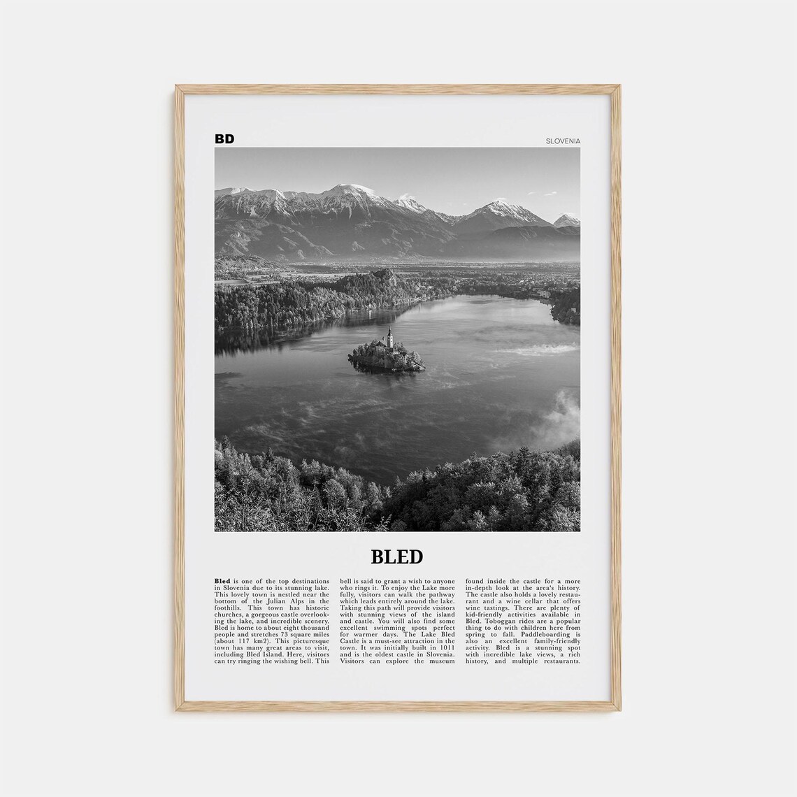 Bled Black And White Poster Print, Slovenia Map