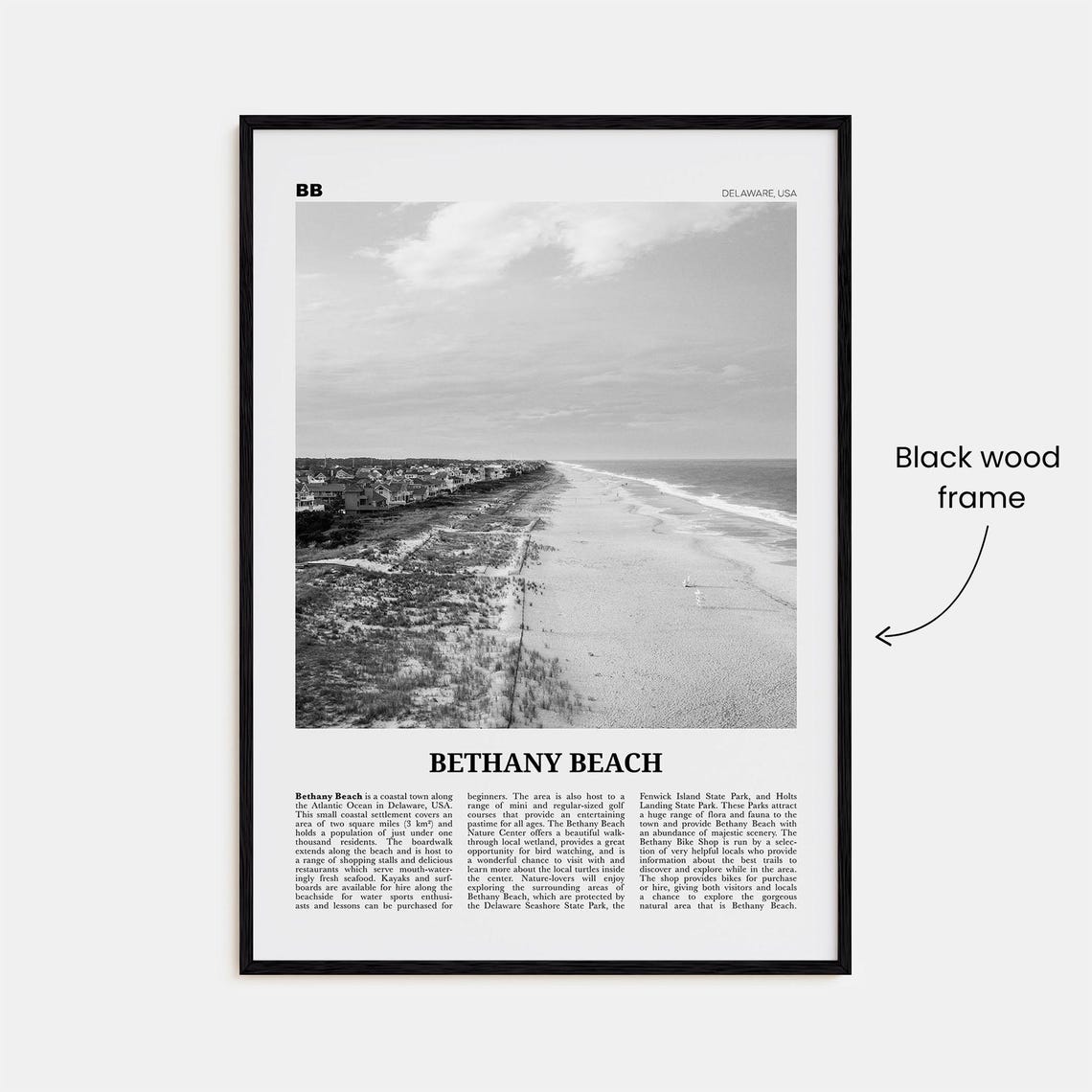 Bethany Beach Black And White Travel Poster, Delaware - Image 3