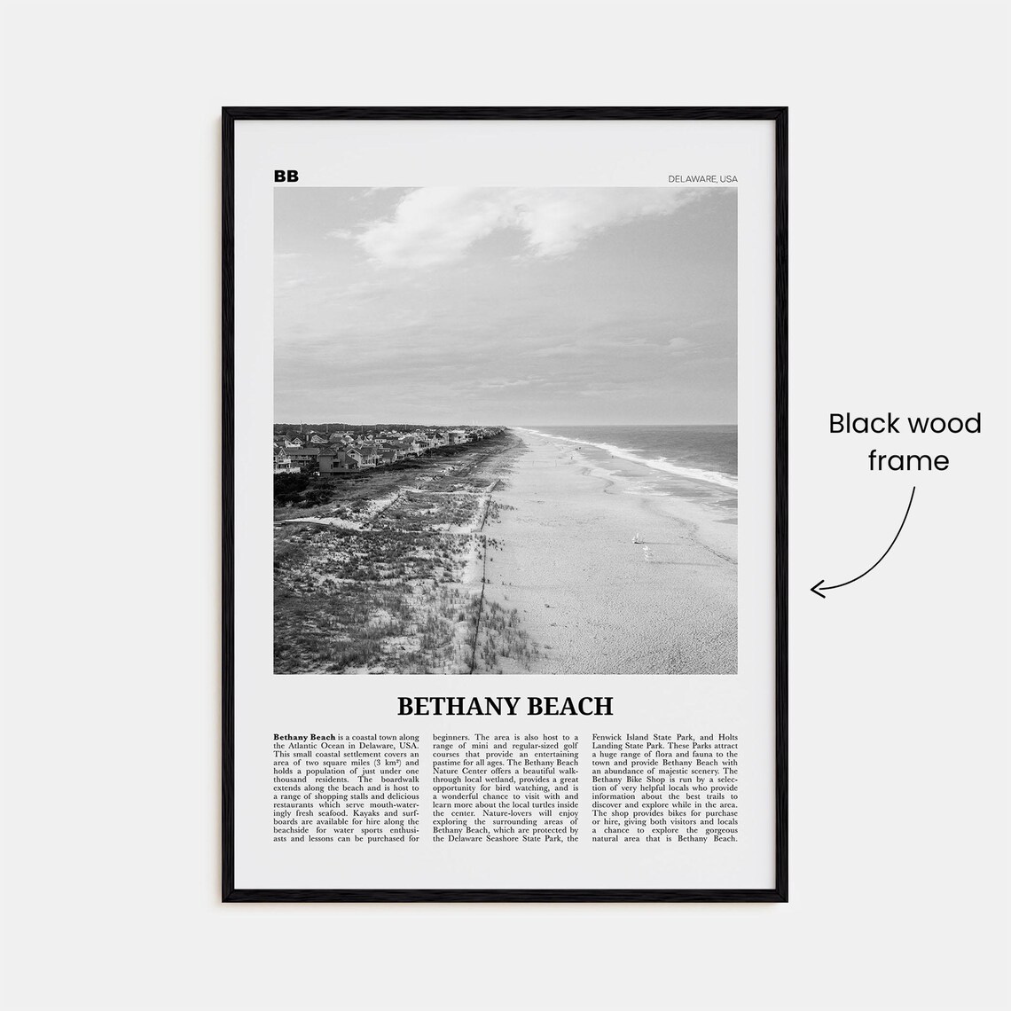 Bethany Beach Print Black And White Bethany Beach Wall Art Bethany Beach Poster Bethany Beach Photo Bethany Beach Map Delaware Usa - Image 3