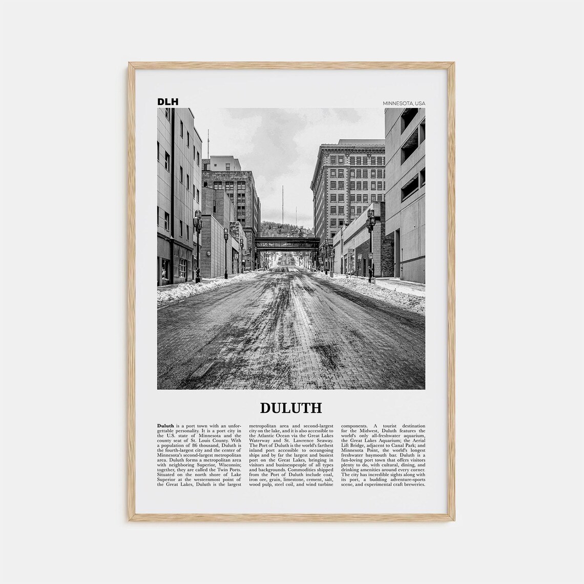 Duluth Black and White Travel Poster, Minnesota