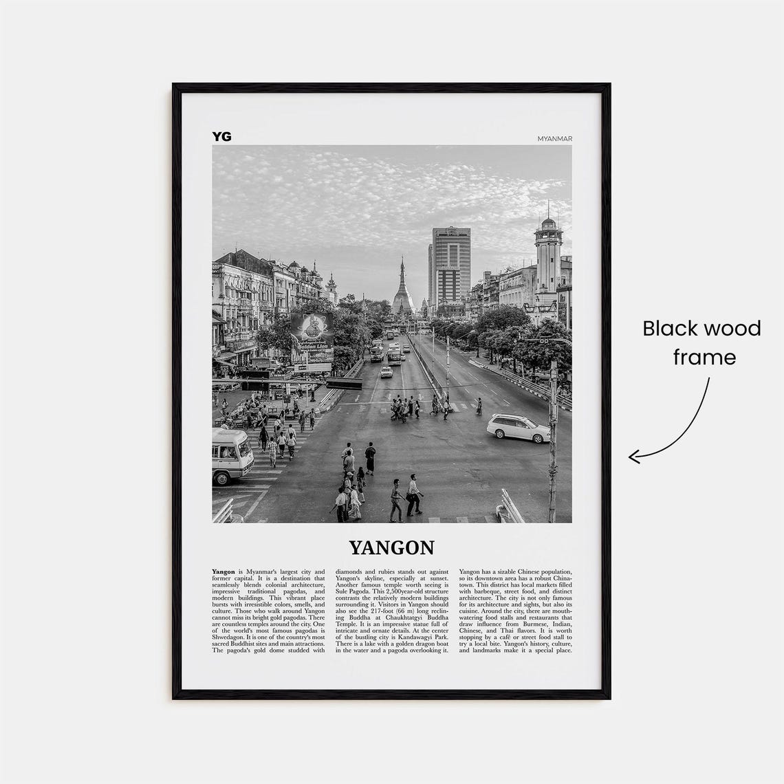 Yangon Black And White Travel Poster, Myanmar Map - Image 3