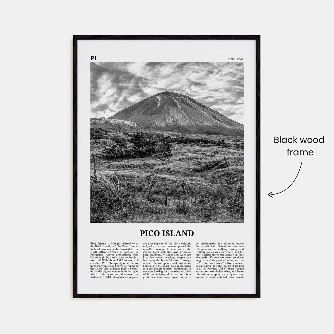 Pico Island Black and White Travel Poster, Portugal - Image 3