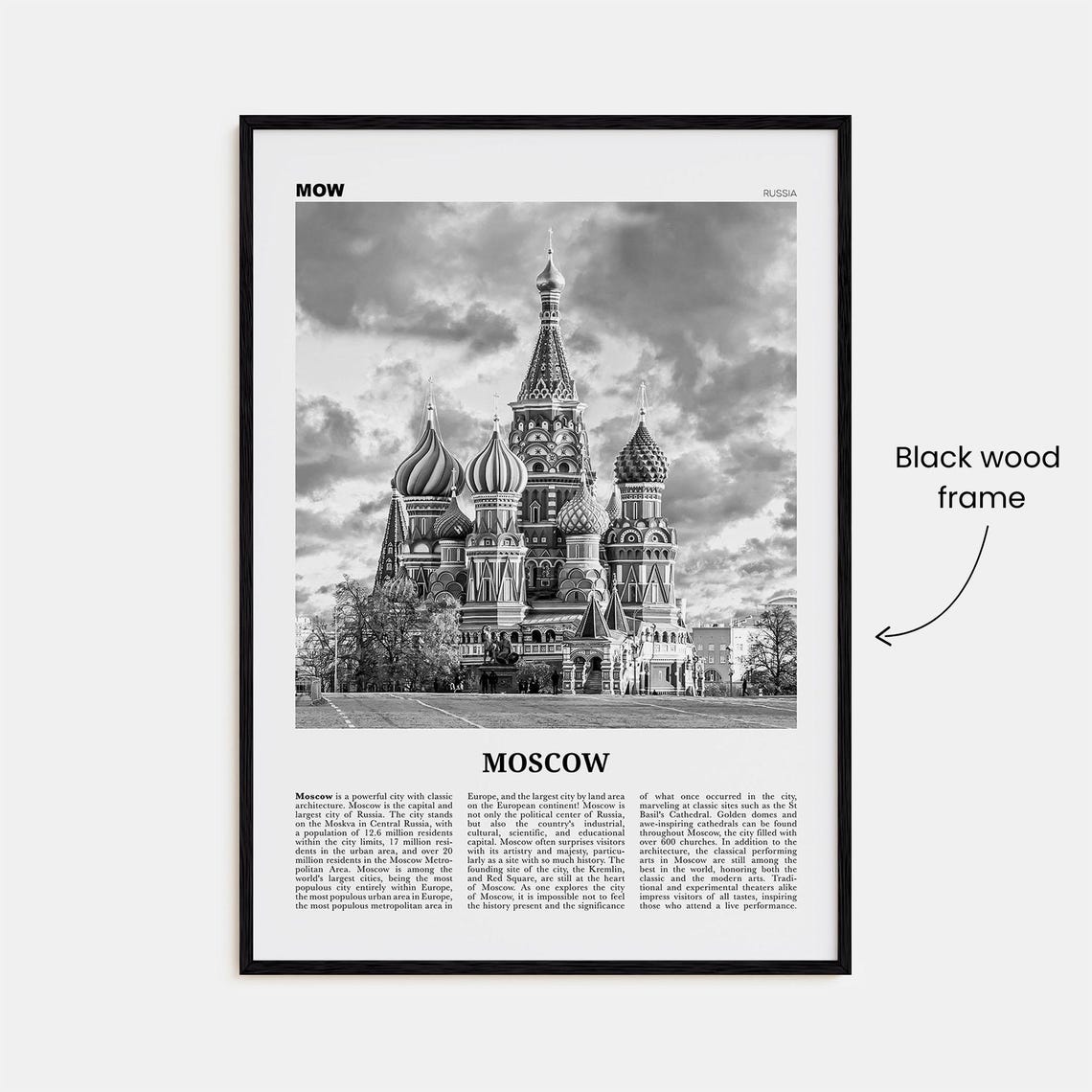 Moscow Black and White Russia No. 1 Travel Poster - Image 3