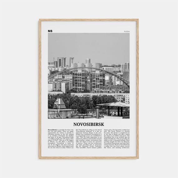 Novosibirsk Black and White Travel Poster, Map