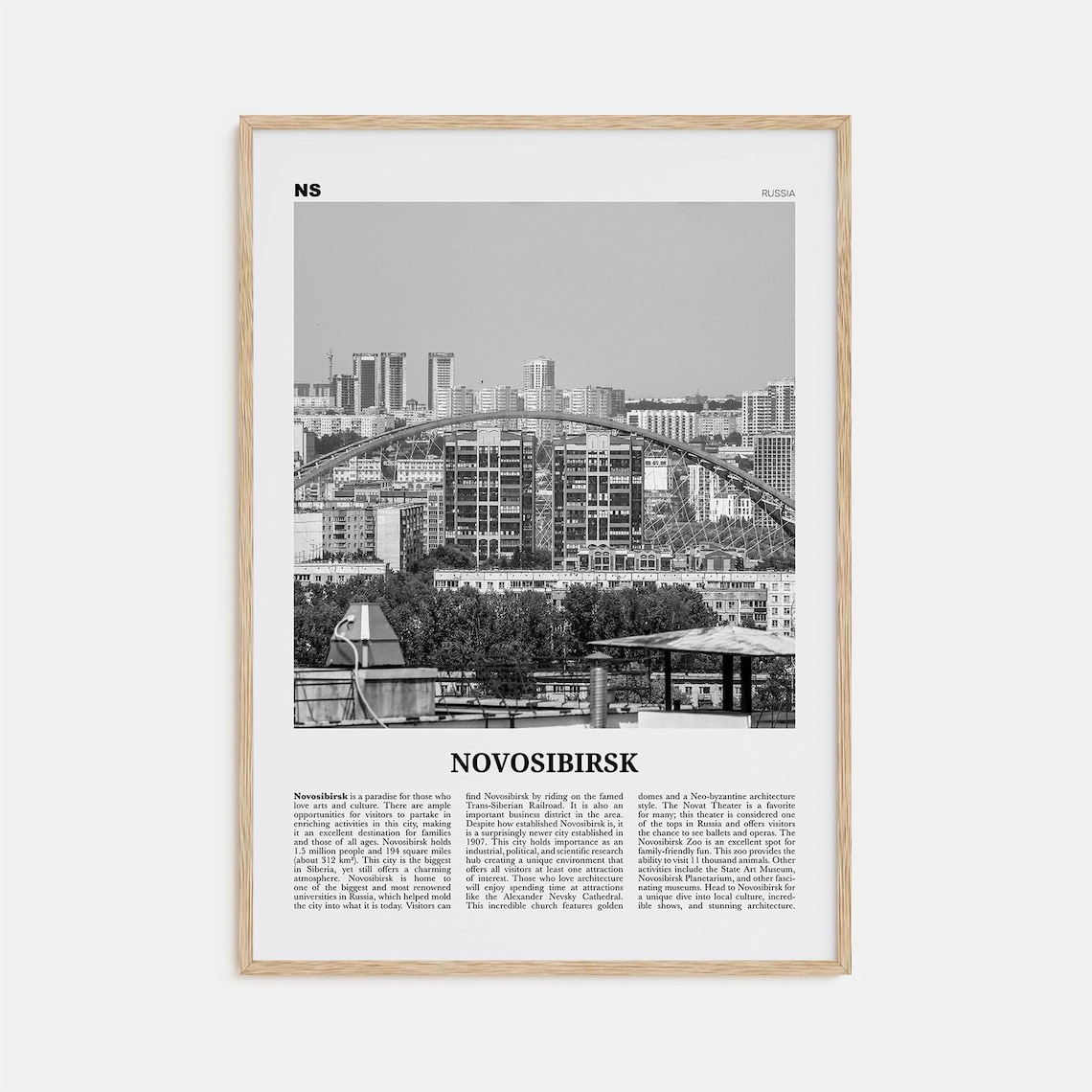 Novosibirsk Black and White Travel Poster, Map