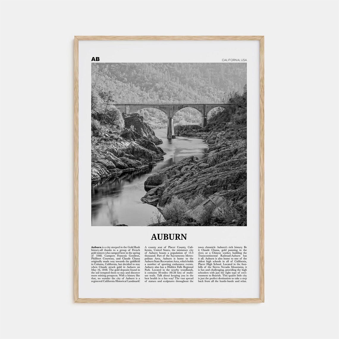 Auburn, California Travel Poster, Black and White