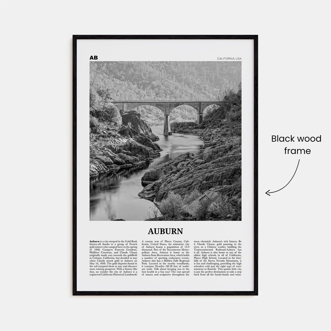 Auburn, California Travel Poster, Black and White - Image 3