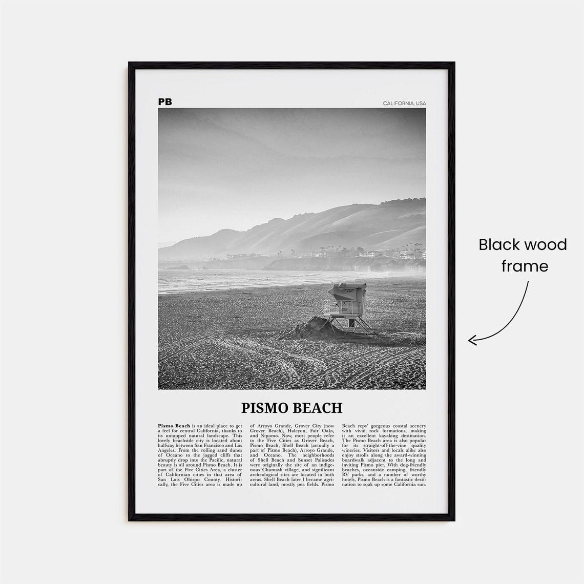 Pismo Beach Black and White Travel Poster, California - Image 3