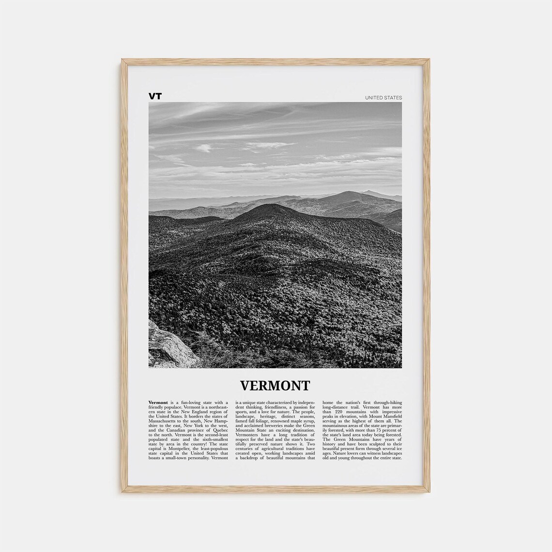 Vermont Black and White No. 1 Travel Poster, USA