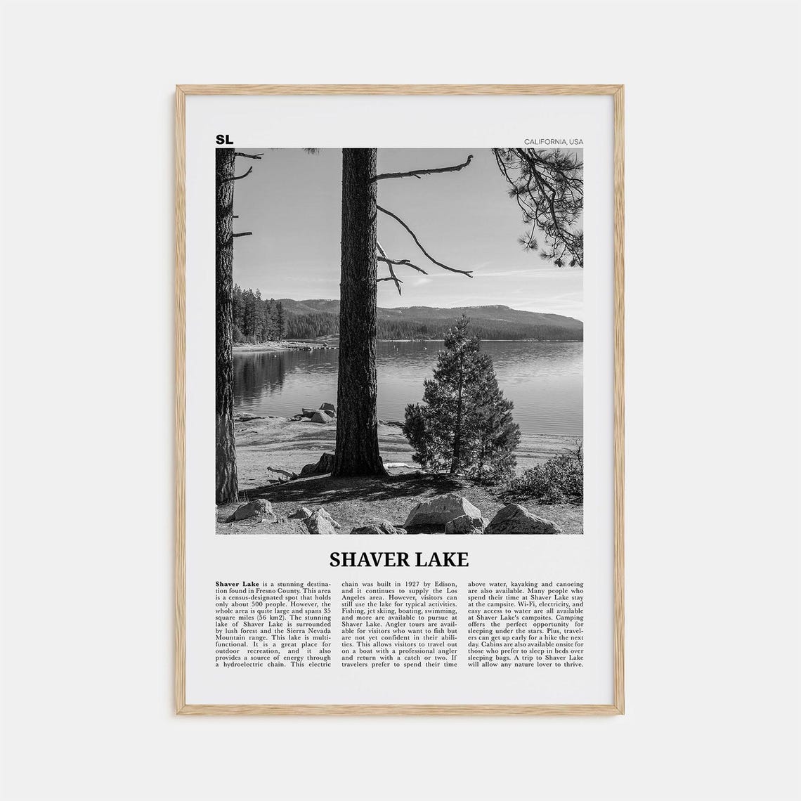 Shaver Lake Black And White Travel Poster