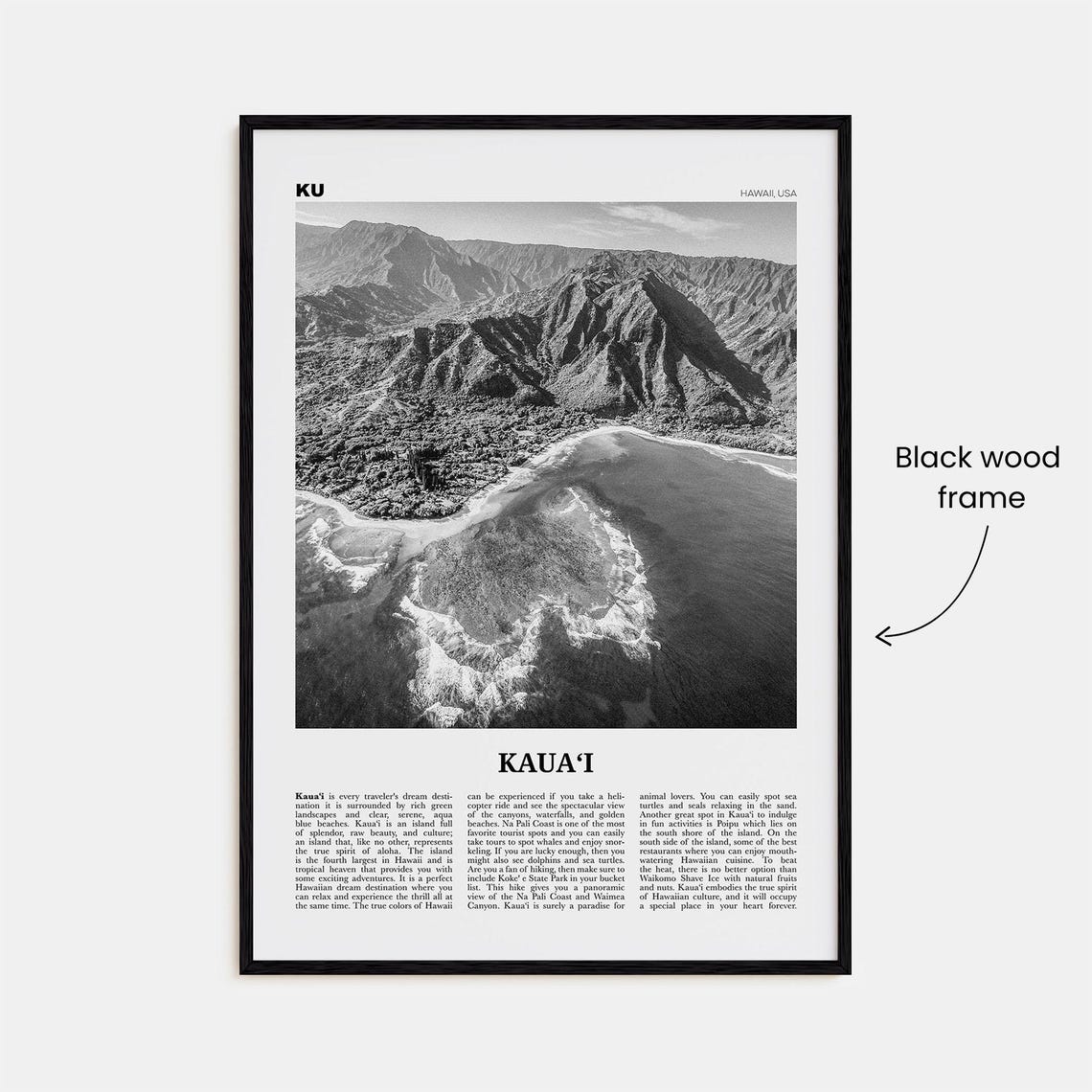 Kauai Black and White Travel Poster No. 1 - Image 3