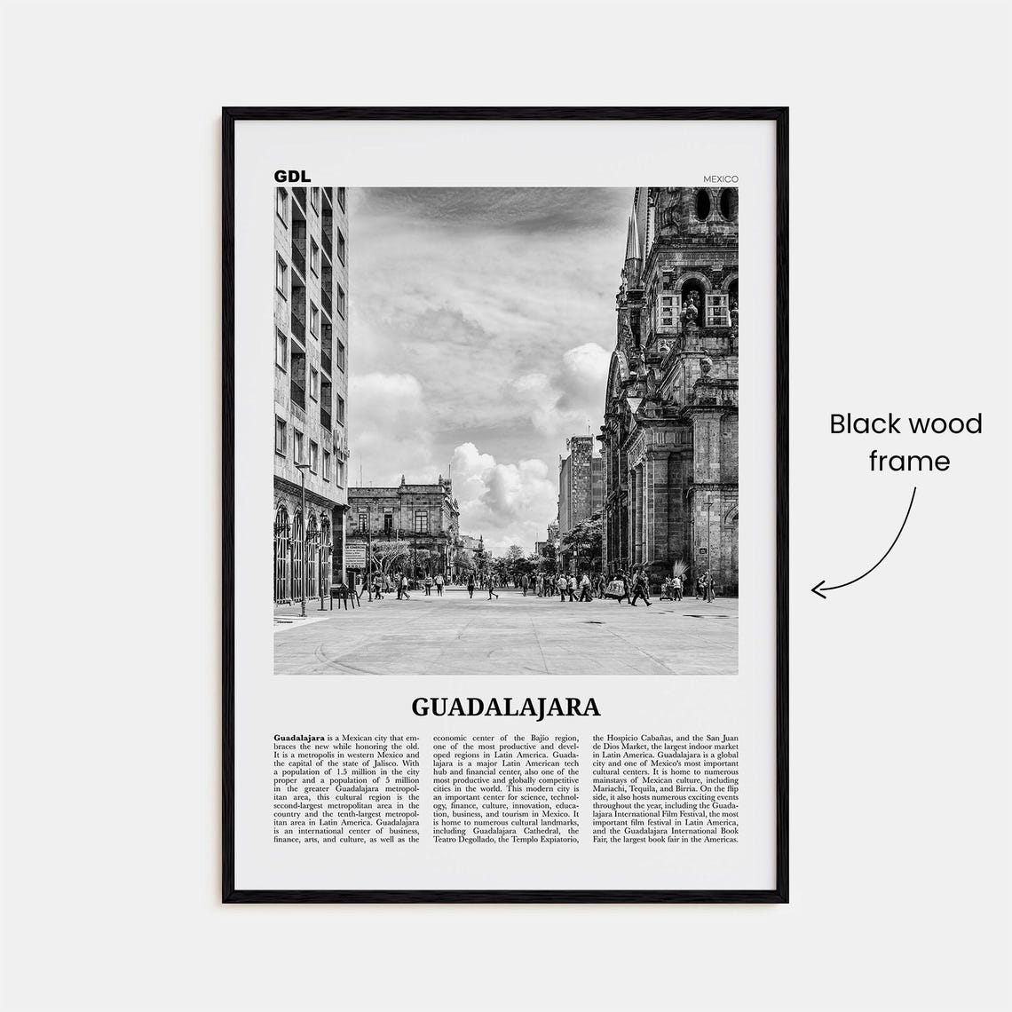 Guadalajara Black and White Travel Poster, Mexico - Image 3