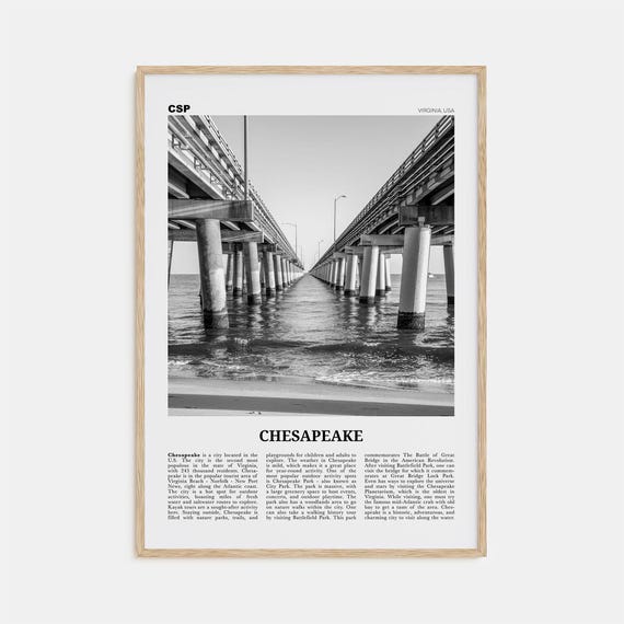 Chesapeake Black and White Travel Poster, Virginia