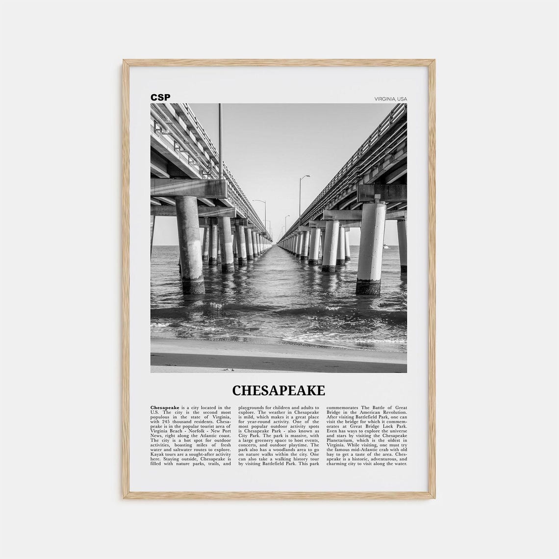 Chesapeake Black and White Travel Poster, Virginia
