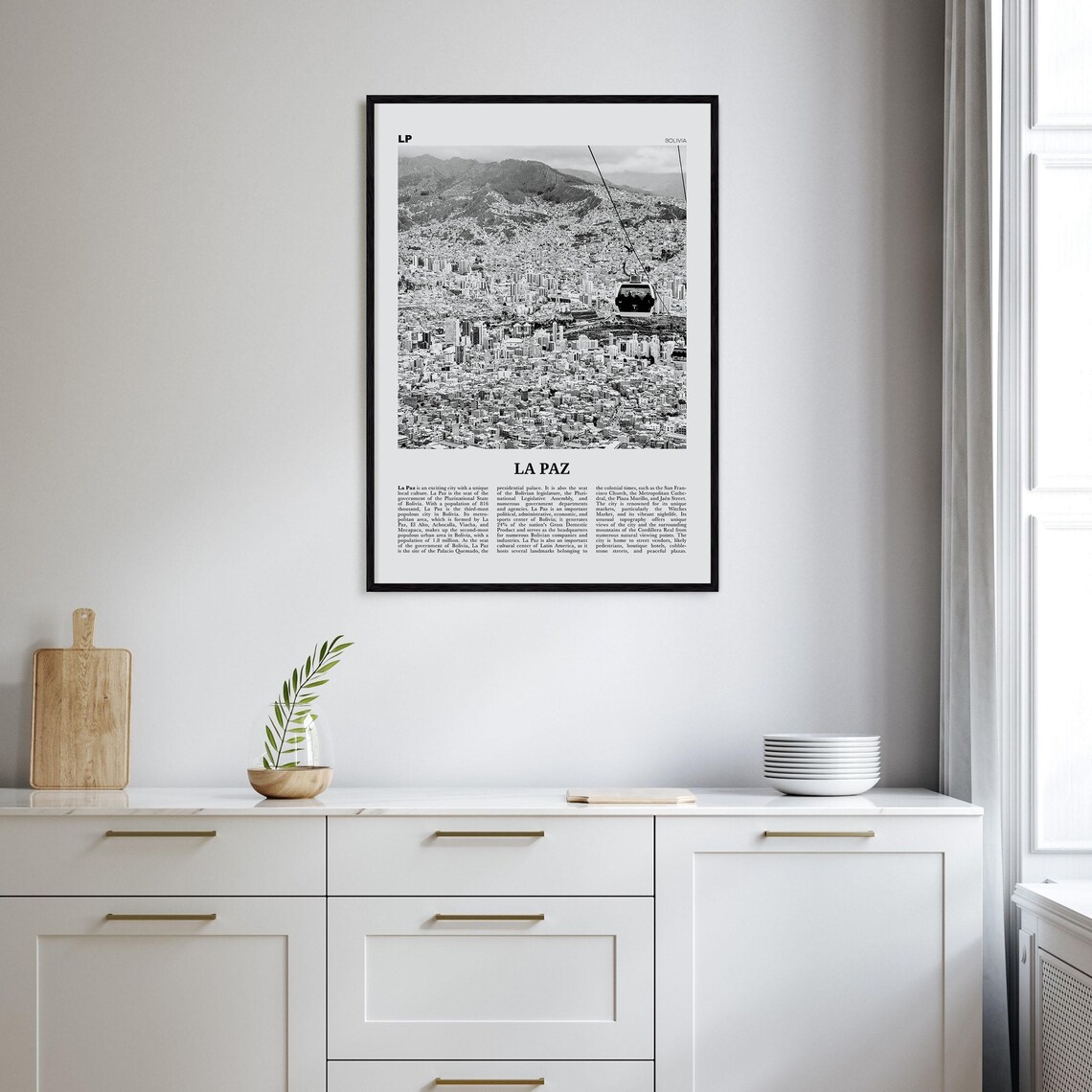 La Paz, Bolivia Black and White Travel Poster - Image 2