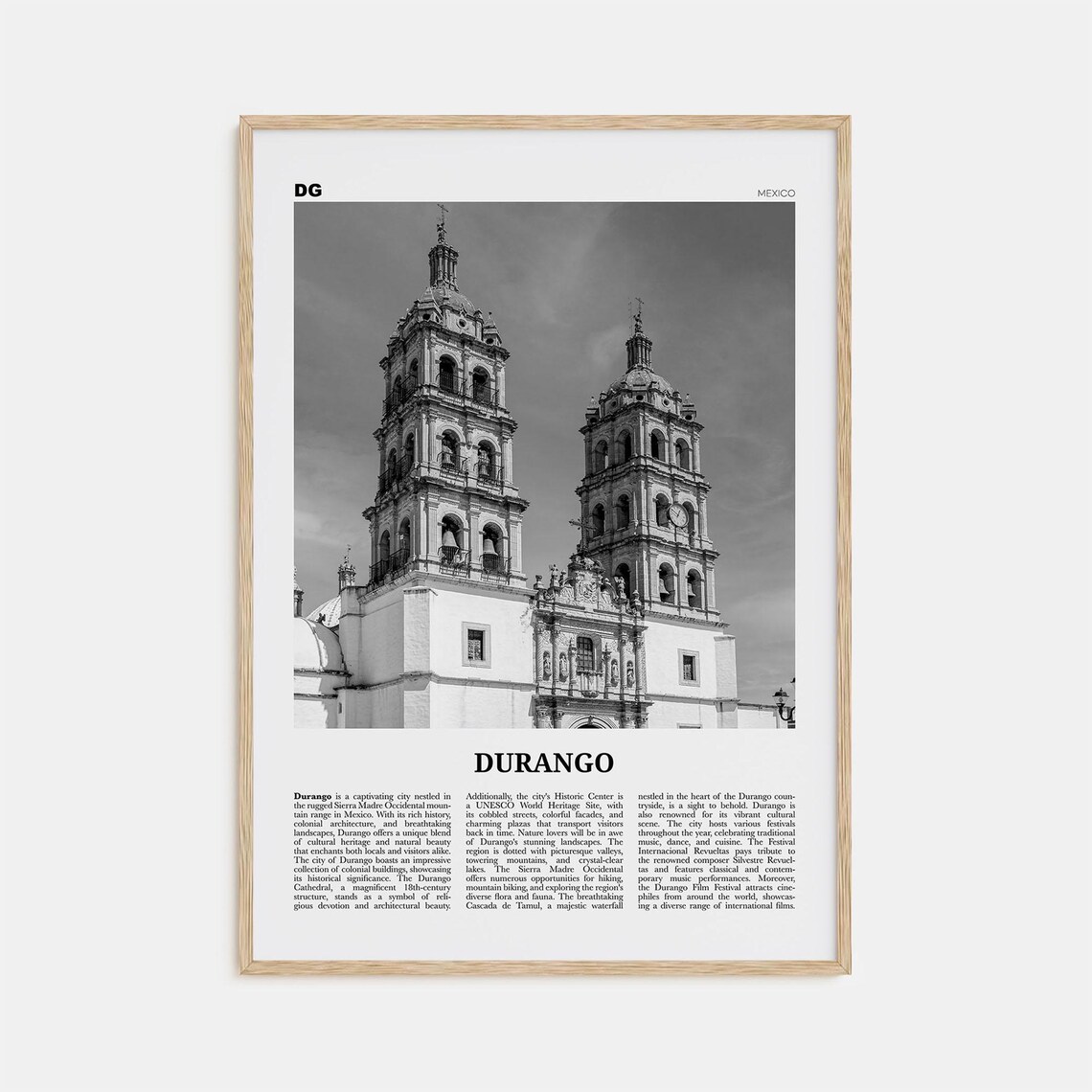 Durango, Mexico Black and White Travel Poster