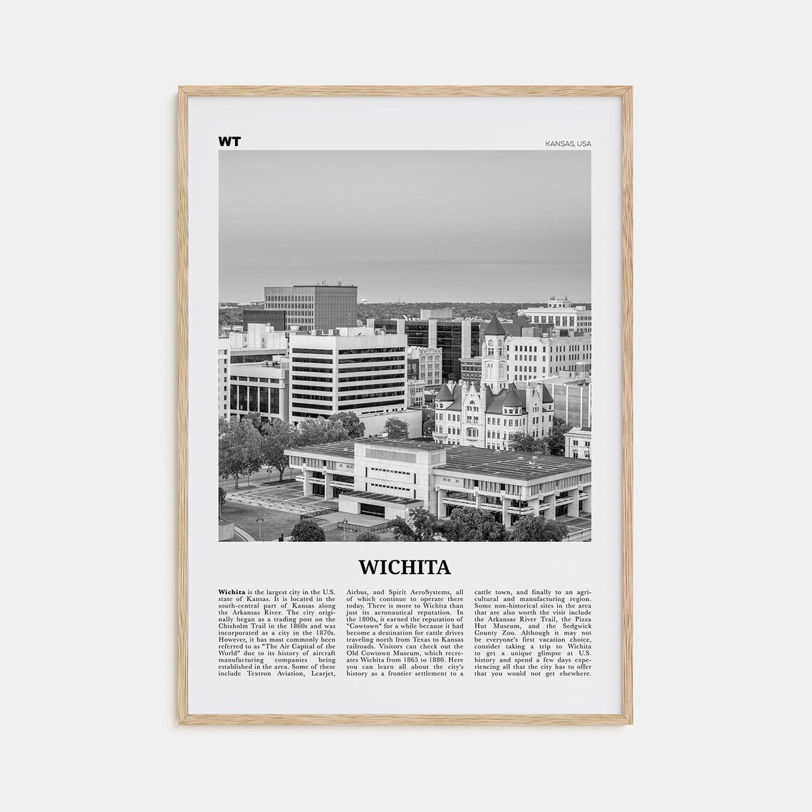 Wichita Black And White Travel Poster Art Print