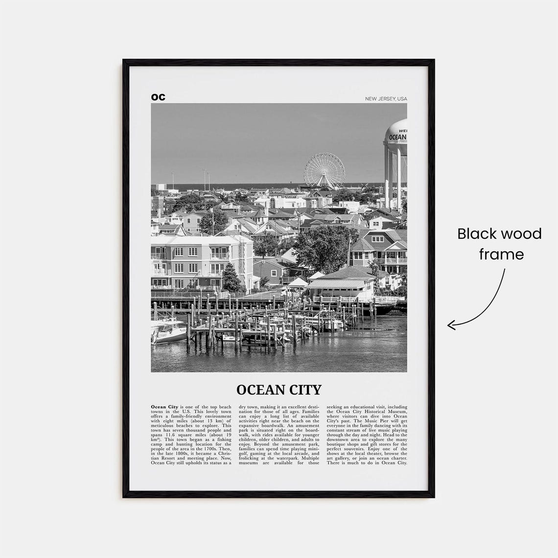 Ocean City, New Jersey Black and White Travel Poster - Image 3