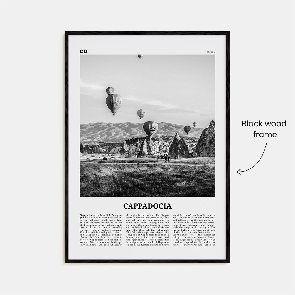 Cappadocia Black and White Travel Poster, Turkey Map - Image 3