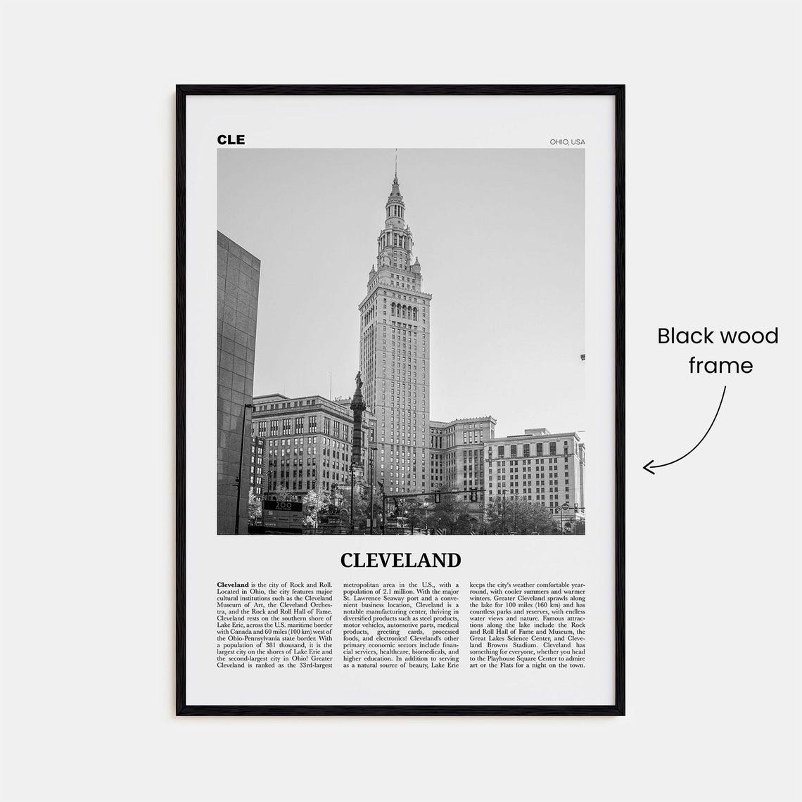 Cleveland Print Black And White No 3 Cleveland Wall Art Cleveland Poster Cleveland Photo Ohio Usa United States North America - Image 3