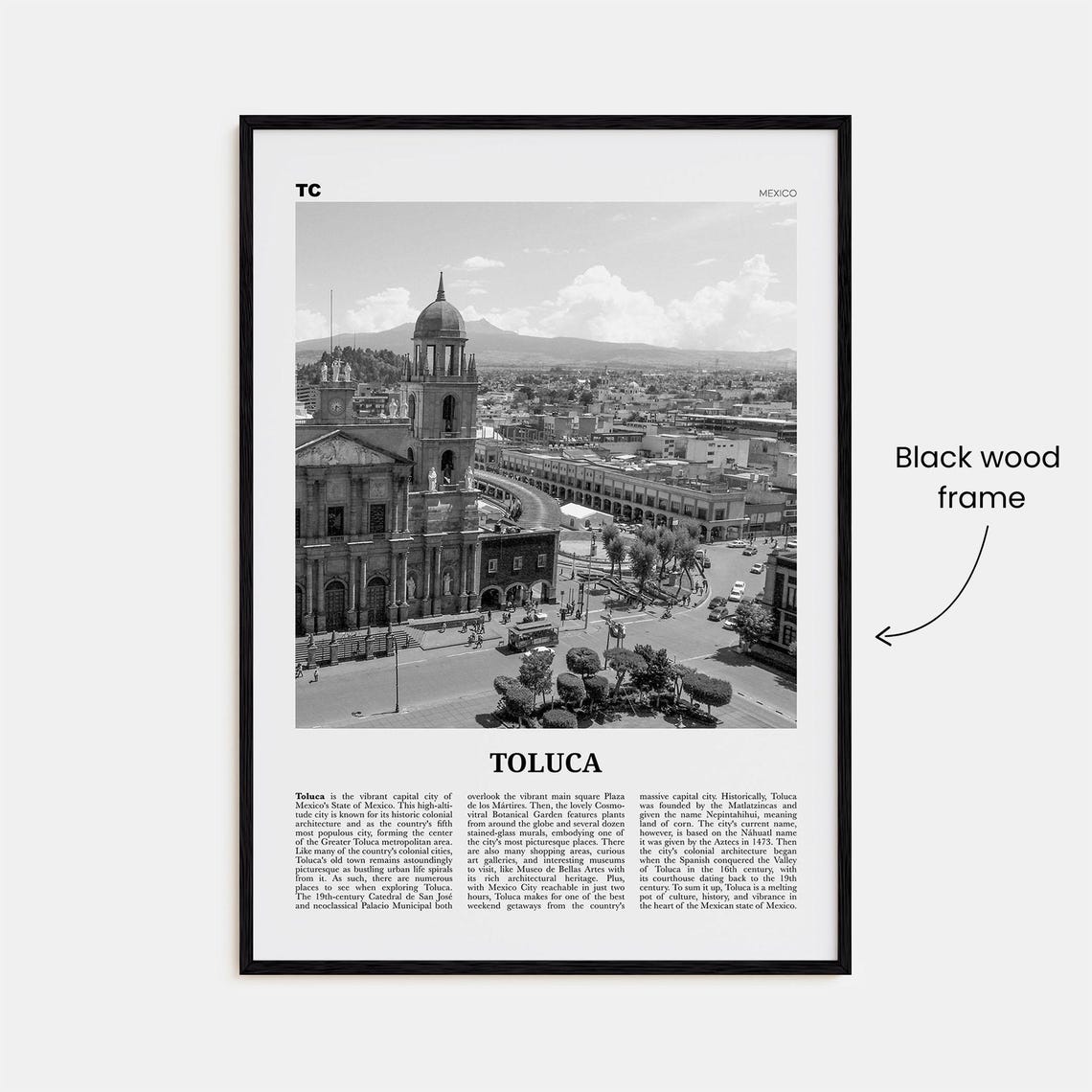 Toluca Black and White Travel Poster, Mexico Art Print - Image 3