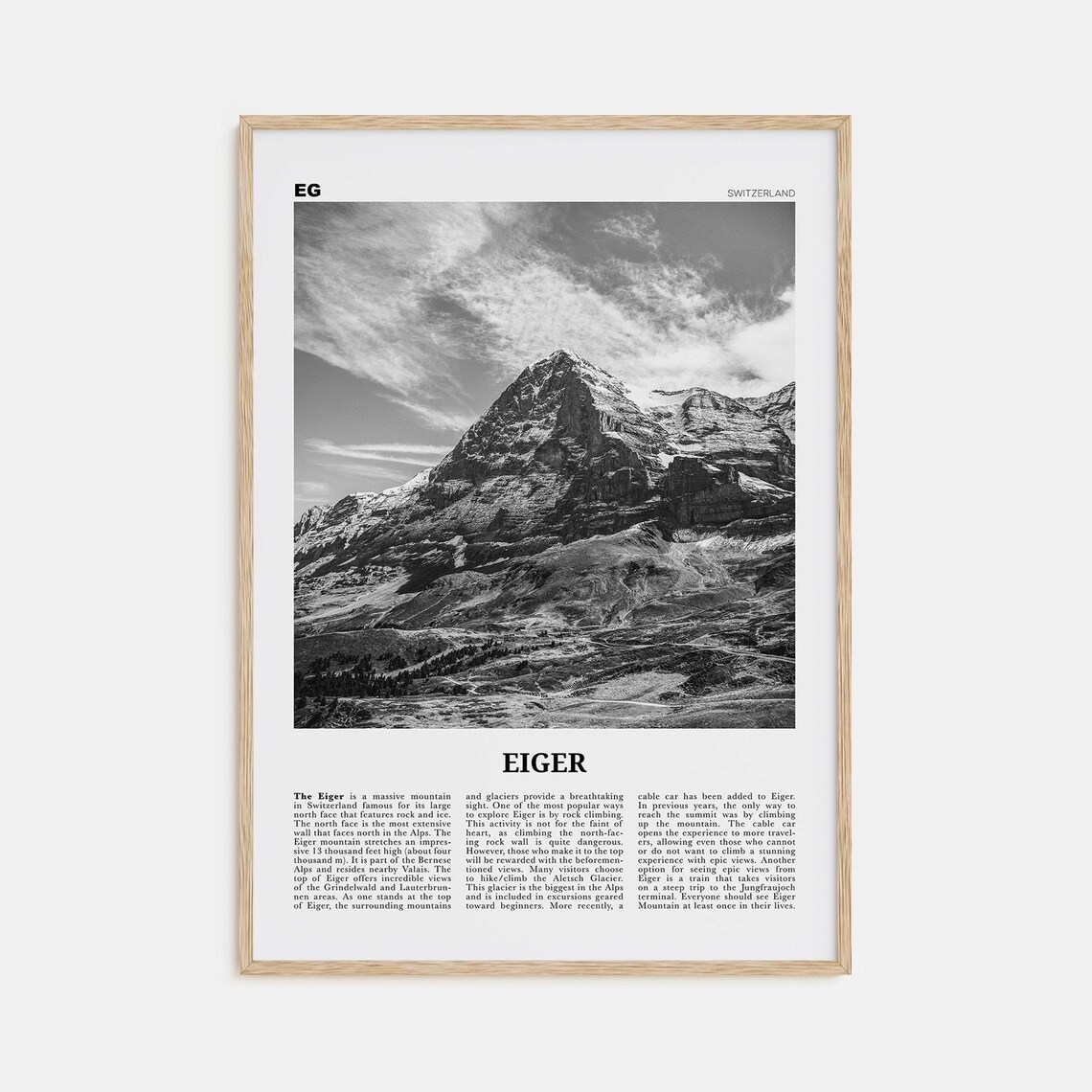 Eiger Black and White Travel Poster, Switzerland