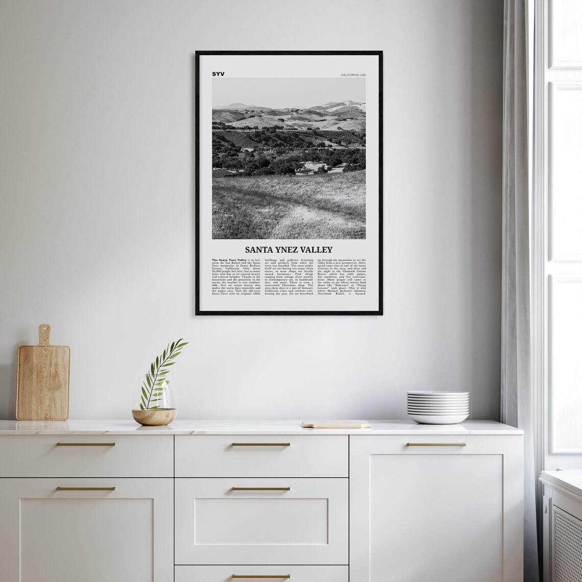 Santa Ynez Valley Black and White Travel Poster - Image 2