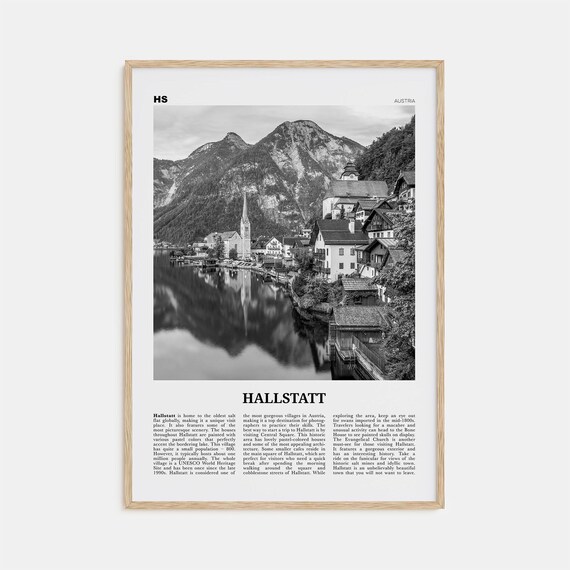 Hallstatt Black and White Travel Poster, Austria