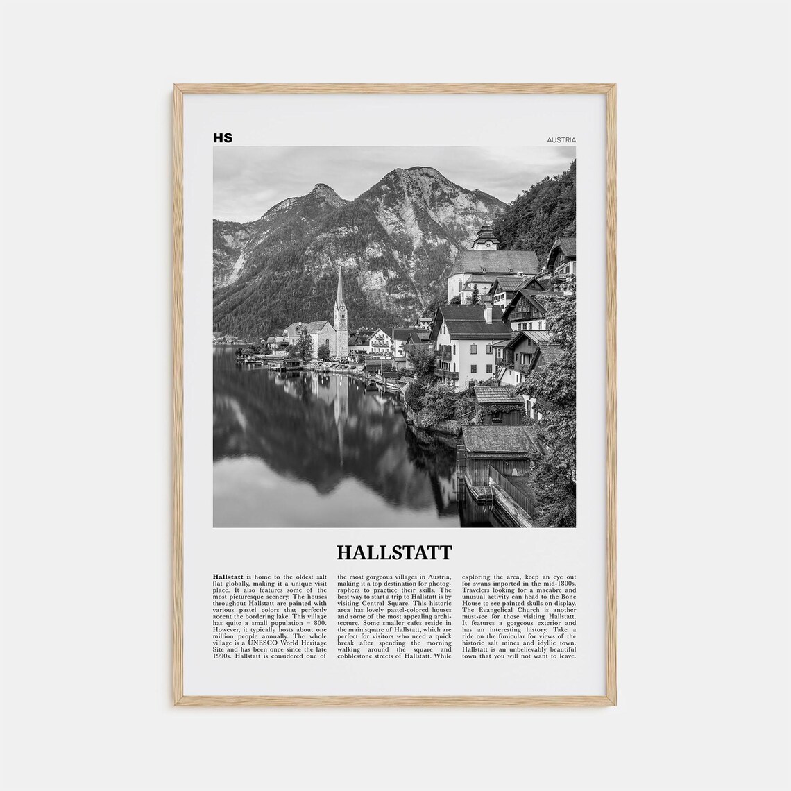 Hallstatt Black and White Travel Poster, Austria
