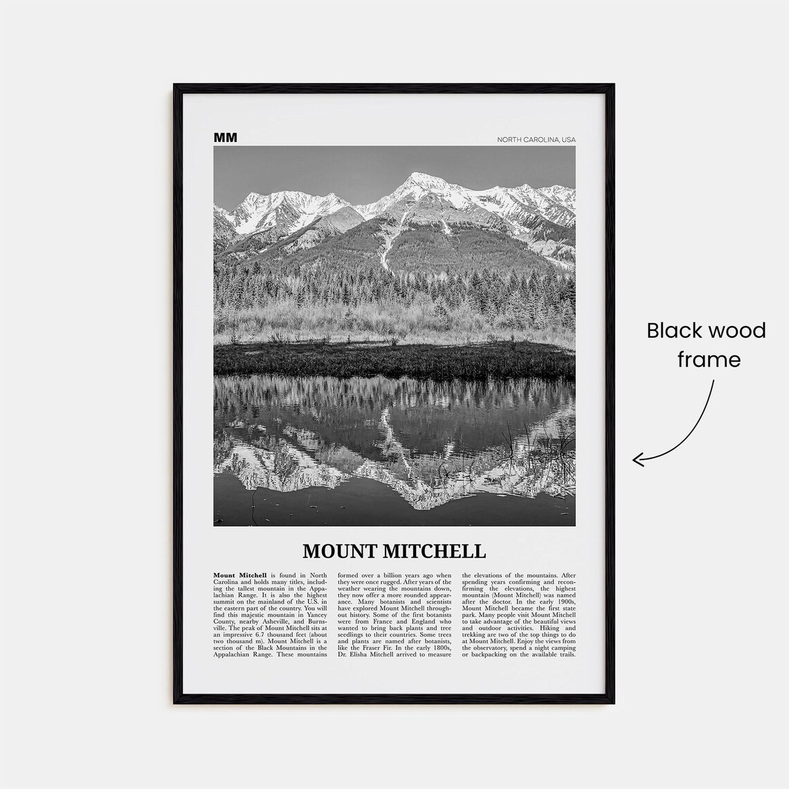 Mount Mitchell, North Carolina Black And White Poster - Image 3