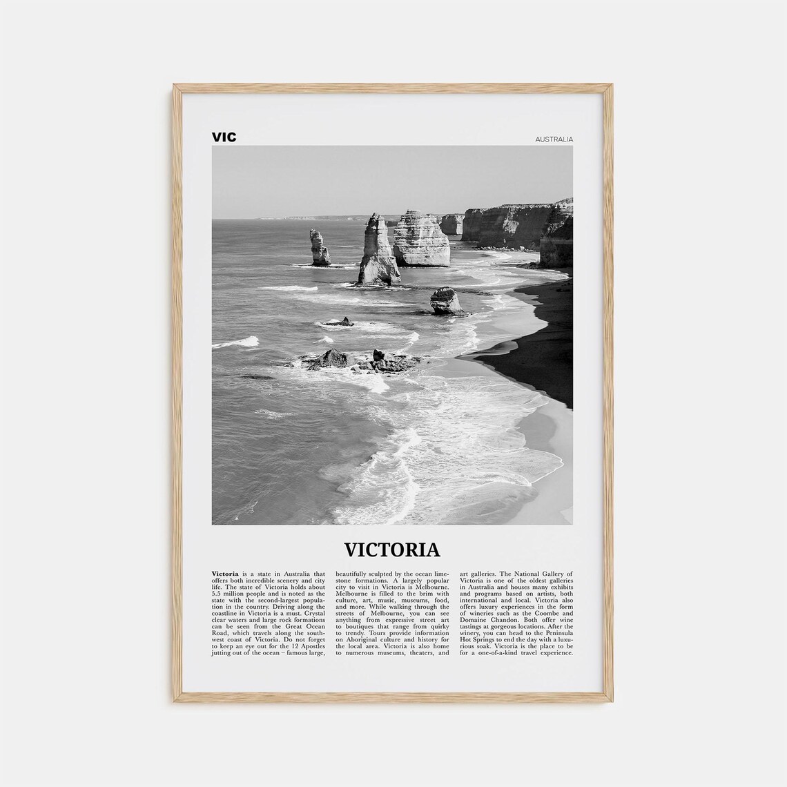 Victoria Australia Black And White Melbourne Travel Poster