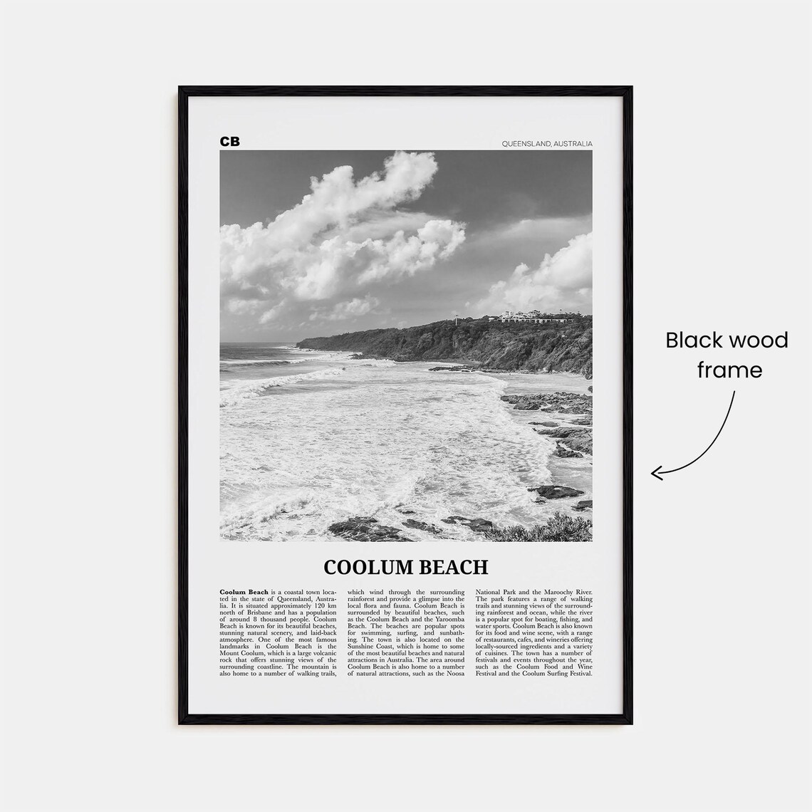 Coolum Beach Black And White Travel Poster - Image 3