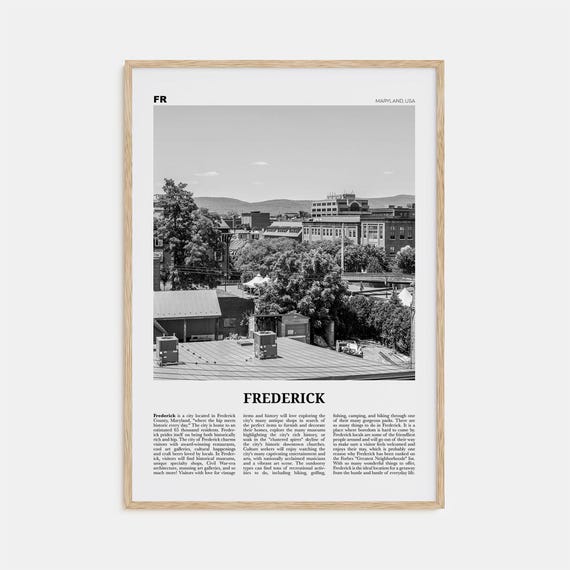 Frederick Black and White Travel Poster, Maryland USA
