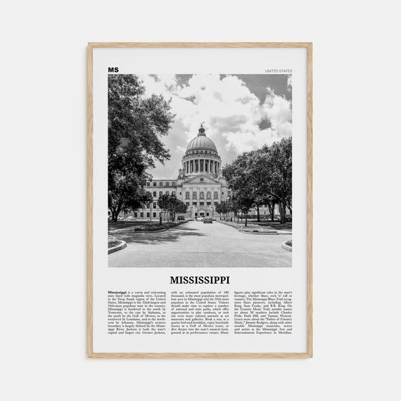 Mississippi Black And White Travel Poster, USA